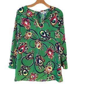 Buckhead Betties Sz S Bright Green Paisley Preppy Peacock Riley Relaxed Tunic